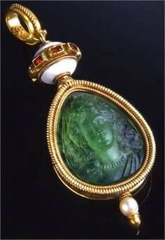 Emerald pendant, carved and shaped by Fortunato Pio Castellani in the 19th century,